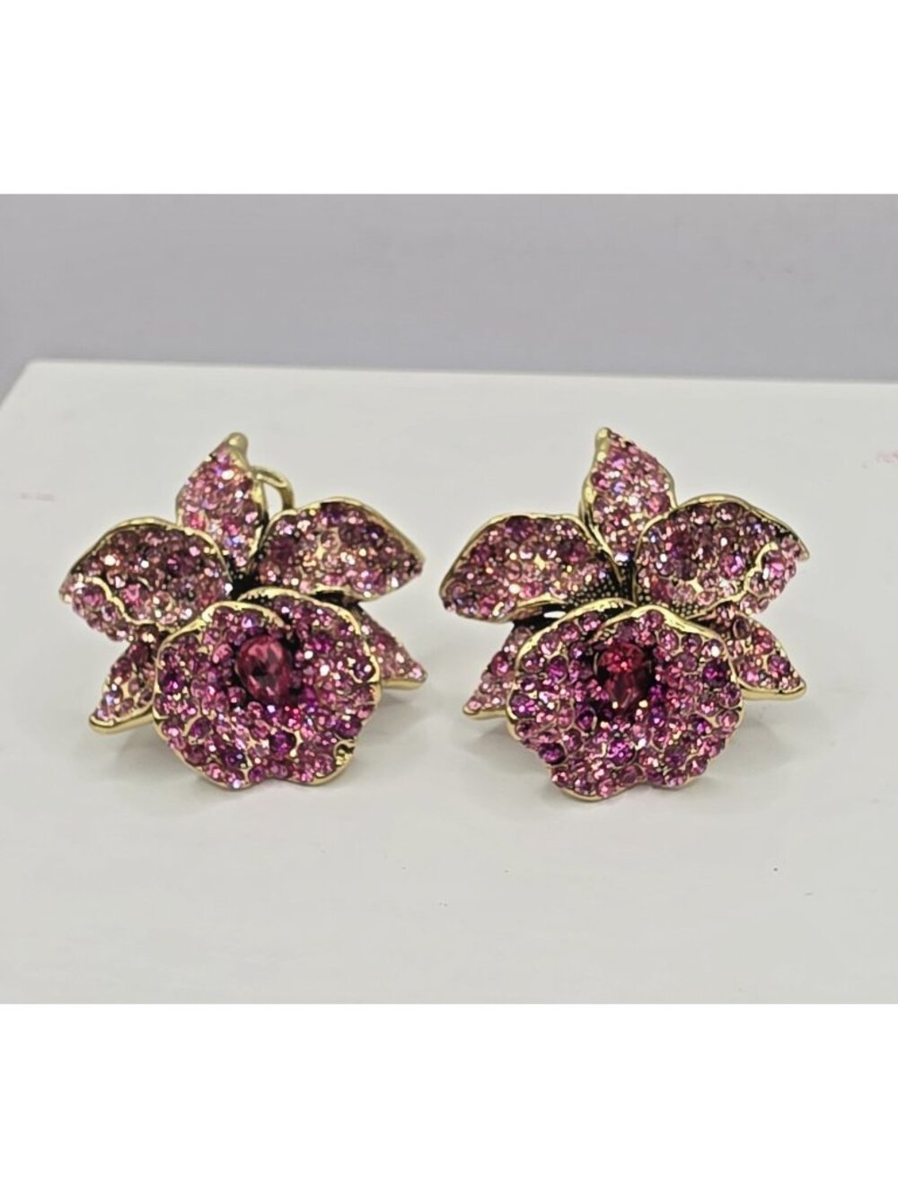Heidi Daus Pierced Earrings Brazilian Beauties Pink Crystals Orchids Flowers